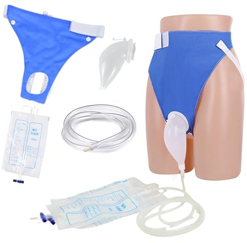Powerful Urinbeutel für ältere Menschen, wiederverwendbar, externer Katheter für Männer, männliches Urinbeutel-Set für bettlägerige Patienten und Harninkontinenz, mit 2 Urinkatheterbeuteln 1000 ml und