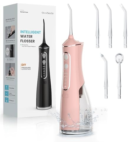 Water Flosser for Teeth Cleaning, 300ML Tank Portable Cordless Oral Irrigator with DIY Strength, 4 Modes, IPX7 Waterproof & 30-Day Battery, 2-Min Smart Timer for Home/Travel Dental Care, Rose Gold