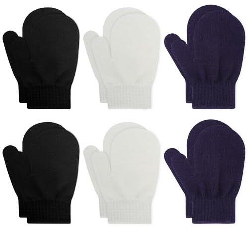 Fjquamitix 6 Pairs Toddler Mittens Little Girls Soft Knit Mitten Baby Boys Winter Warm Knitted Gloves (2 Black+ 2 White+ 2 Navy)