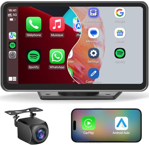 CarPlay Voiture, 7 Pouces Portable Autoradio avec Android Auto sans Fil | Stéréo de Voiture avec Écran Tactile, GPS Navigation, Assistant Vocal, Bluetooth Appels avec Mains Libres, MirrorLink, FM/AUX