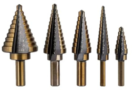 Flaroey 5 Pezzi HSS 4241 Cobalto Punte per Trapano A Gradini Set Utensili per Foratura Metallo, Punte Coniche per Metallo Alluminio Rame Acciaio