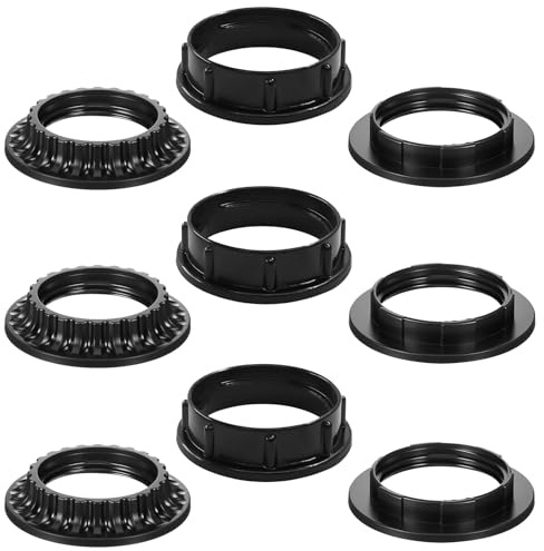 9 Pack Lamp Shade Rings - 3 Styles 2 Sizes (outer diameter 34mm 39mm 50mm) Black E26/E27 Socket Rings for Lamps, Threaded Reducers for Hanging Light Socket Shade Ring - 1-3/8 & 1-1/2 Inner Diameter