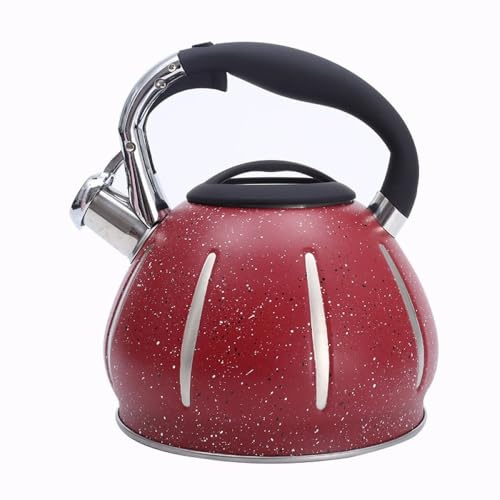 Théière sifflante en acier inoxydable rouge 3 L, bouilloire vintage avec poignée for la maison et le restaurant Bouilloire à ébullition