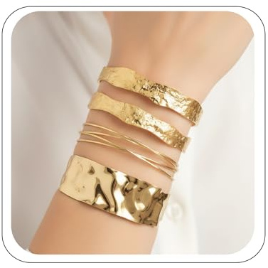 Vylara 3er Set Armreifen Gold Damen, Minimalistische Verstellbare Oberarmreifen, Elegante Runde Manschettenarmreifen Vintage Modeschmuck für Party und Alltag