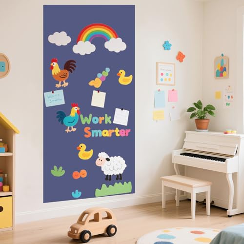 WUPIOS Magnetic Wall Decal Dusty Blue 47.2x17.5 Inches Magnetic Wall Decal Chalkboard Magnet Board for Wall with Colorful Liquid Chalks Peel and Stick Magnetic Play Wall for Playroom Home Office