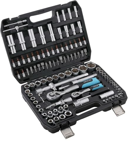 Cecotec Maletín Portaherramientas 108 Piezas ToolBox KRK 4200. 2 Carracas de 72 Dientes, Vasos CR-V de Alta Resistencia, Puntas de Acero S2, Vasos para Llantas, 2 Hebillas Metálicas