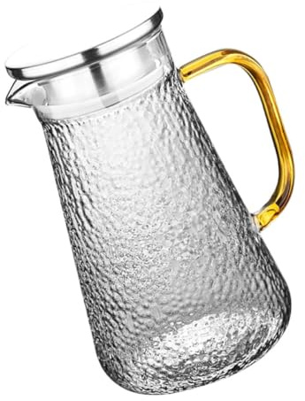 HYTROVE Glass Water Carafe 1300ml Cool-resistant Juices Pitcher with Stainless Steel Lid, Delicate Glass Pitcher for Household Cold Beverage Serving