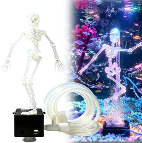 Aquariophilie squelette dansant avec bulles réglables et tuyau d'air de 1 mètre, décoration en résine pour aquarium de maison, aquarium de bureau, et affichage de poissons, blanc - 1 pièce