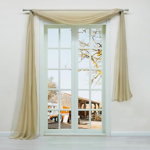 Yujiao Mao Uni Farbe Voile Freihandbogen Schals Querbehang Deko Gardinen Sand BxL 140X300cm