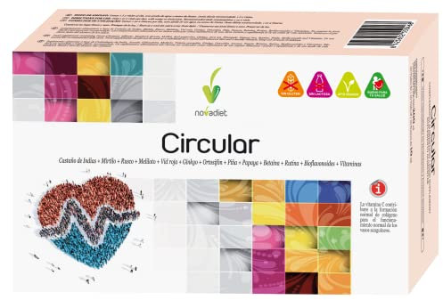 Novadiet - Circular Viales con Rusco, Rutina, Mirtilo, Castaño de Indias, Meliloto, Ginkgo, Ayuda a la Circulación Venosa, Reducir la Hinchazón, la Pesadez en Piernas Cansadas - 20 Viales
