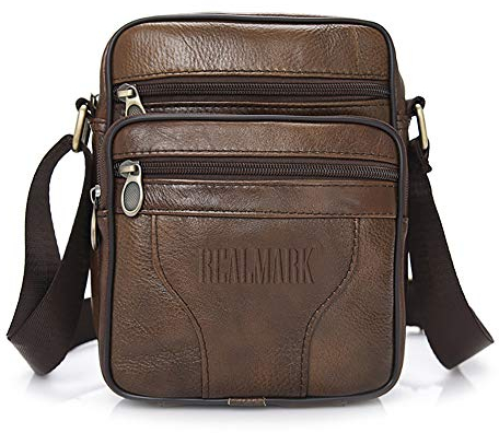 Realmark Leder Umhängetasche Herren Echtleder Schultertasche Männer Messenger Business Handtasche Herrentasche Arbeitstasche