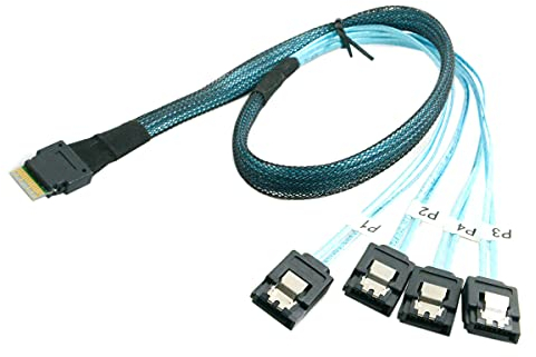 Cablecc Slimline SAS 4.0 SFF-8654 4i 38-Pin-Host-zu-4-SATA-7-Pin-Ziel-Festplatten-Fanout-Raid-Kabel 50 cm