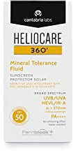 Heliocare 360 Mineral Tolerance Fluid SPF50 50ml / Mineral Sunscreen For Face/Daily UVA UVB Visible Light and infrared-A Hypoallergenic Sun Protection/Silky Transparent Finish, White