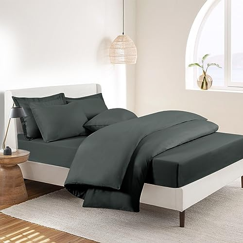 RUIKASI Super King Duvet Set 4 Piece Grey - Superking Bedding Sets Microfiber Duvet Cover with Fitted Sheet and Pillow Cases