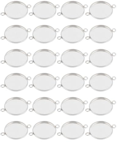 UNICRAFTALE 100 stücke 304 Edelstahl Cabochon Stecker Einstellungen Flache Runde Blank Trays Lünette Cabochon Stecker Charms Connector Charms Anhänger Trays Für Schmuckherstellung Tray 20mm