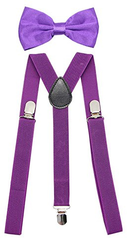 SUNTRADE - Bretelles élastiques en forme de Y - Réglables - Avec clips et nœud papillon - Pour hommes et femmes Taille unique., Violet, taille unique