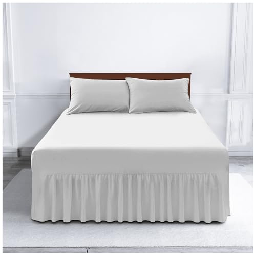 GC GAVENO CAVAILIA Plain Dyed Percale Valance Sheet | Soft & Comfy Polycotton Frilled Fitted Bed Sheet | Breathable, Non-Iron & Easy Care Bedding � White, Single