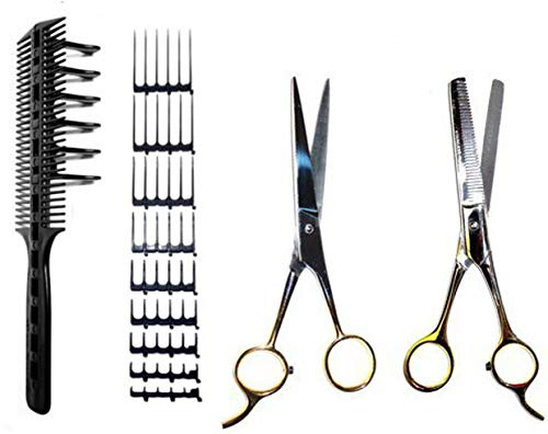 CombPal Scissor Clipper Over Comb Hair Cutting Tool - Barber Hair Cutting kit - DIY Home Hair Cutting Guide Comb Set (Jumbo Value-Pack, Black)