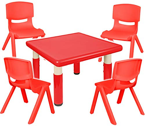 alles-meine.de GmbH Sitzgruppe für Kinder - Tisch + 4 Kinderstühle - Größen & Farbwahl - rot - höhenverstellbar - 1 bis 8 Jahre - Plastik - für INNEN & AUßEN - Kindertisch/Kind..