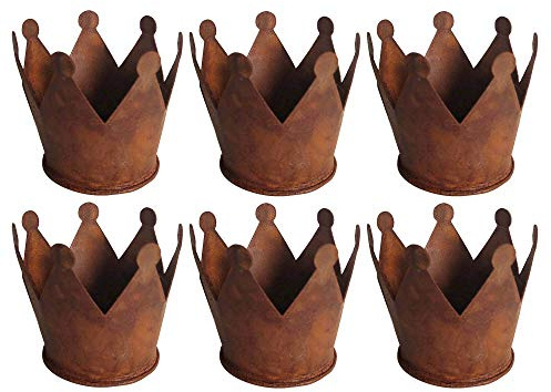 UNUS Mini Krone Rost Ø6,5 cm, Gartendeko Rostoptik, Edelrost (6er Set) | Deko für Garten und Zuhause