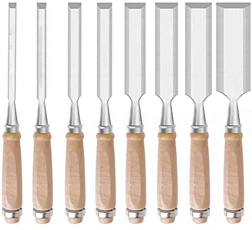 Formones para Madera Juego Cinceles Formones para Madera 8 Cinceles Profesionales Acero Cromo-Vanadio y Mango para Tallar Madera Carpintería Recortar Los Bordes