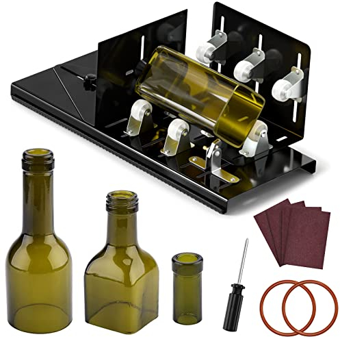 Glasflaschenschneider, Fixm Flaschenschneider Verbesserte Version, Runde, Quadratische Flaschen und Flaschenhälse, Geeignet für Wein-, Bier-, Whisky-, Sekt-, Wasser- und Limonadenflaschen (Schwarz)