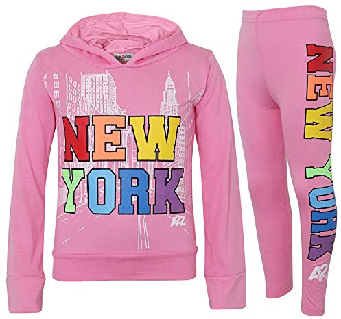 A2Z 4 Kids Ragazze New York Set con Cappuccio Top con Maniche Lunghe Leggings - New York Hooded Crop Set Baby Pink 9-10