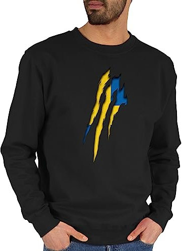 Shirtracer Sweater Pullover Sweatshirt Herren Damen - Fußball EM WM - Schweden Krallenspuren - XS - Schwarz - Europameisterschaft Pulli Fussball fu Ball em- Fanartikel em24 Fussball-wm fußballer