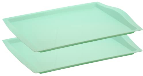 2x Serviertablett, Frühstückstablett, Plastiktablett, Kunststoff, BPA-frei, rechteckig, Gastro, Kantine, Küche, Pastell-Farben, mint