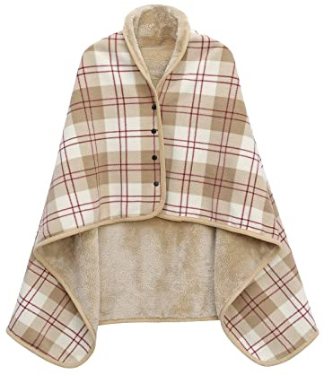 Double Layer Wearable Blanket, Button Shawl Man Woman Wraps, Man Ladies Tippet, Warm Blanket Practical for Sofa, Car, Home, Napping, Studying, Watch TV (Unprinted Brown Grid)