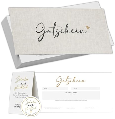 Eummel 40 Blanko Gutscheine zum selbst Ausfüllen inkl. Aufsteller und Aufkleber | Premium Druck | Gutscheinkarte Geschenkgutscheine zum selber ausfüllen