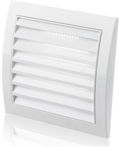 Ø 100mm Griglia Ventilazione in Plastica ABS Bianca con Zanzariera e Flangia - Griglie Aerazione Rettangolari
