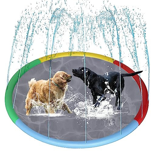 Hunde-Planschbecken groß – 170 cm faltbarer Hundepool Anti-Rutsch-Plansch-Pad für Hunde – verdicktes, langlebiges Spritzkissen, tragbarer Haustier-Outdoor-Garten-Hundesprinkler, Wasserspielzeug, A