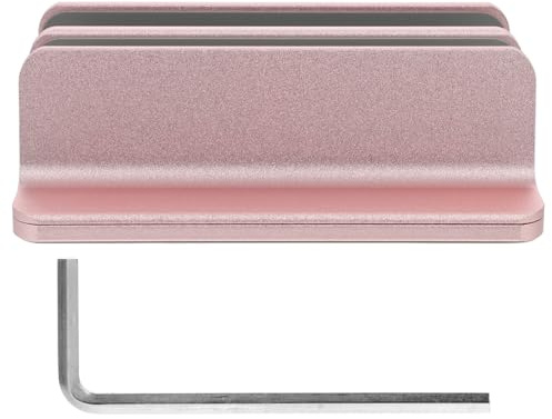 KONTONTY Adjustable Vertical Laptop Stand 2-slot Pink Aluminum Alloy | Desktop Organizer for Home or Office, Stable Base for Laptop and Cell Phone, Supports Tablet