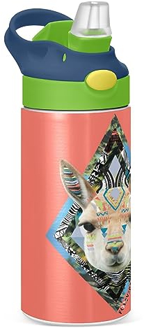 KAAVIYO Art Cute Rabbit Water Bottle Stainless Steel Insulated Vacuum Flask Leak Proof with Straw Brush Cup 350ML for Boys Girls Kids