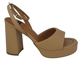 Angel Alarcon Kelis Sandalia Plateau Tacón Cuadrado 10,5 cm Plateau 2 cm Sandalias de Tacón Alto para Mujer Lila y Camello de Cuero, camel, 40 EU