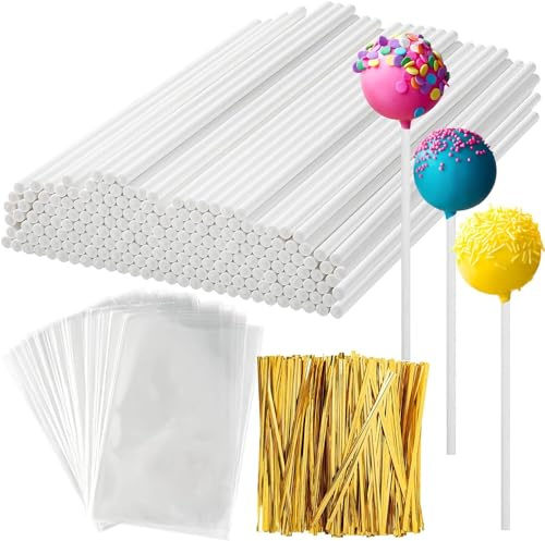 300 Pcs Cake Pop Sticks Set, Lollipop Sticks Bags Wrappers Twist