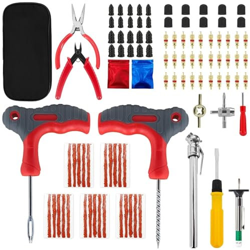 Conjunto de herramientas de reparación de neumáticos de coche, Kit de tapón for pinchazo de neumático plano de emergencia, alicates de punta de aguja, película de vacío, tornillo de clavo, eliminación
