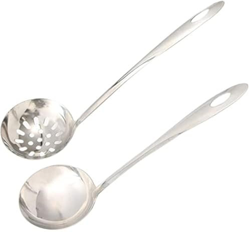 XYWHPGV 12,8 pouces en acier inoxydable maille fente louche louche à soupe araignée passoire à frire cuillère de cuisson boulette ustensile de cuisine ton argent 2 pièces(3b819 3d261 1ac34 e891c a37b3