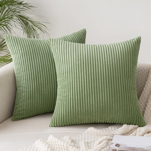 Slozzi Dekorativa ribbade sammet kuddfodral moderna kuddfodral mjuka bekväma slitstarka kuddfodral för soffa säng 2 delar grön böna 50 x 50 cm