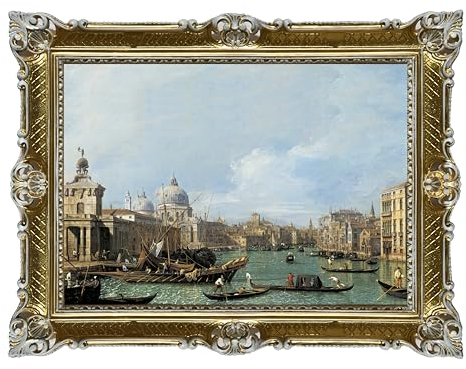 LIGUORO SHOP Großer Canaletto-Druck auf Leinwand mit Barockrahmen, 86 x 67 cm (Gold/Weiß)