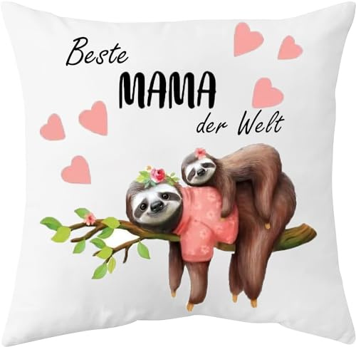 YGFADH Geschenke für Mutter Kissenbezug zum Geburtstag Muttertag An Meine Mama Faultier Kissenbezug mit Spruch Beste Mama der Welt 45x45cm Muttertagsgeschenk Weihnachten Geschenk für Mütter