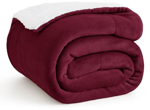Bedsure GentleSoft Sherpa Fleece Twin Size Blanket for Couch, Non-Heated, Thick and Warm Throw for Girls and Women, Soft Fuzzy Plush Twin Blanket for Winter, Burgundy, 60x80 Inches