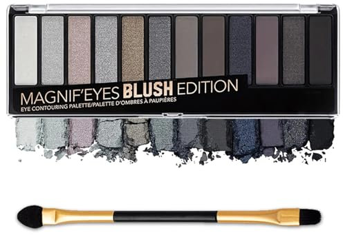 Smokey Eyeshadow Palette 12 Shades,Grey Shimmer Black eye shadow pallets for women,Professional,Long Lasting,Waterproof and Blendable,make-up palettes with Brushes (Smoky)