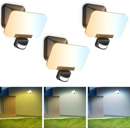 OREiN Outdoor Lights, Security Lights Outdoor Motion Sensor 24w 2800lm, Warm/Nature/Cool White Adjustable Flood Light, IP65 Waterproof Dusk to Dawn Outside Lights for Garden Driveway–Mains Powered