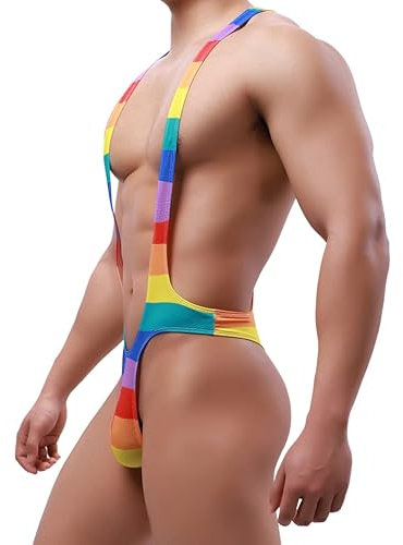 IUERVPS Sexy Männer Druck Bodys Herren Mesh Suspensorium Trikot Unterwäsche Overalls Wrestling Singlet Body Dessous Männer Körper Shapers(Color:CH,Size:XL)