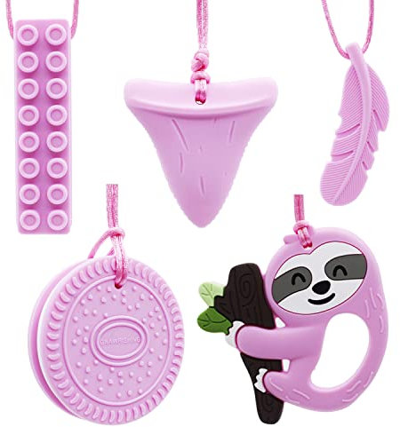 GNAWRISHING Chew Necklaces for Sensory Kids 5 Pcs Sensory Chewy Toys for Autism Girls, ADHD Toddler, Adult