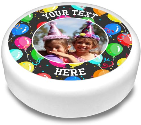 Cakeshop Round Personalised Edible Cake Topper With Balloon Border & Text | Custom Image & Text | For Birthdays & Celebrations | Multiple Shapes & Sizes | Icing & Wafer Paper Options