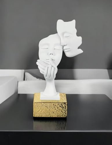 MAZZOLA LUCE Scultura volto coppia innamorati soprammobile moderno gesso base oro