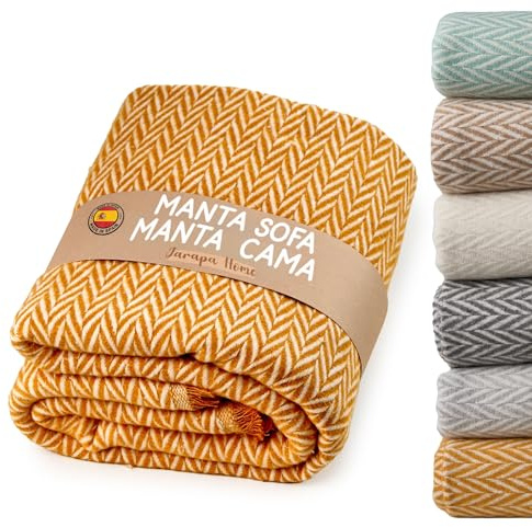 Coperta matrimoniale multiuso in cotone, telo copridivano elegante e resistente, ideale come trapunta letto singolo o coperta divano per tutte le stagioni (Senape, 180x260 cm)